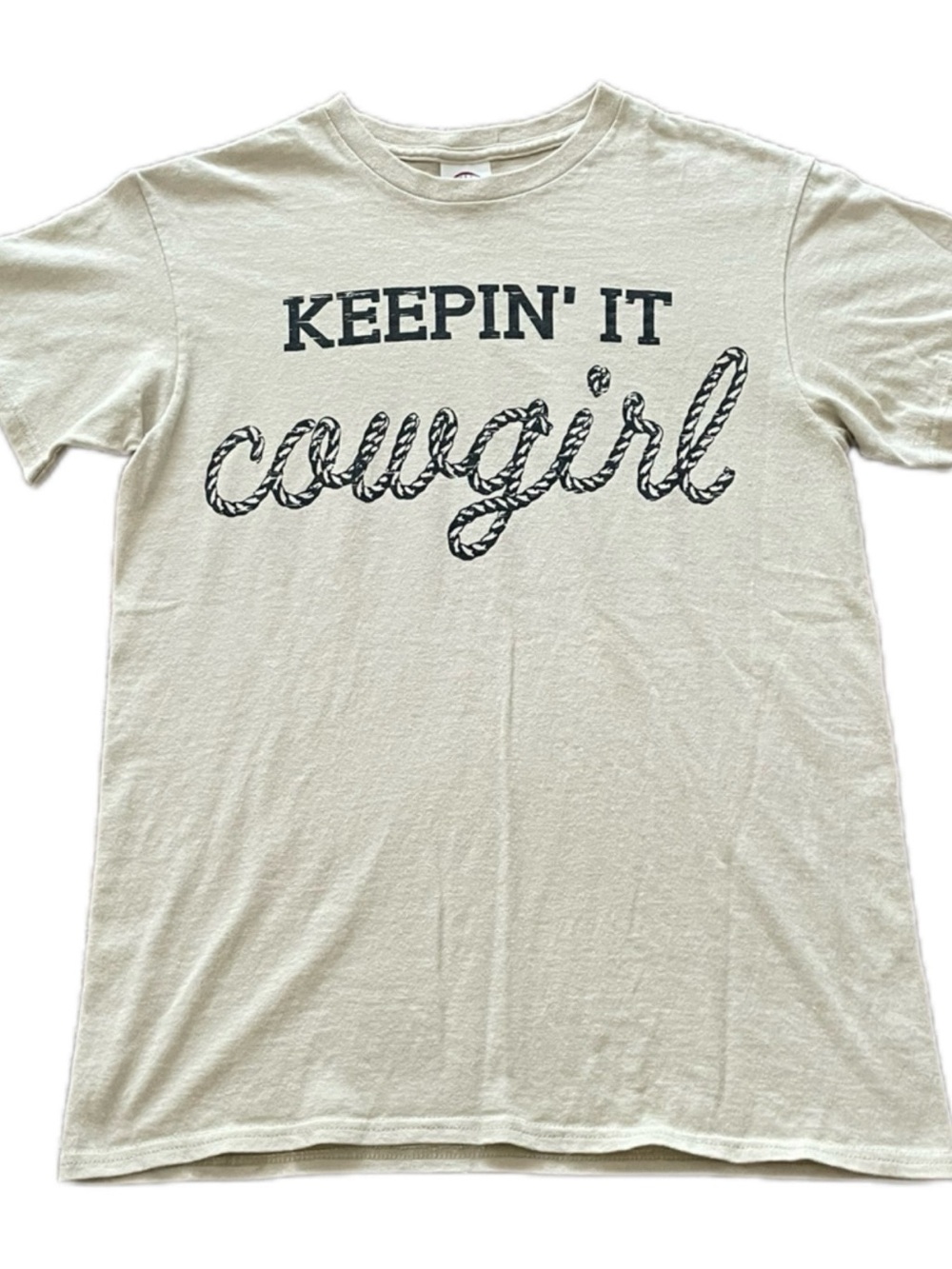 Women’s Keepin' It Cowgirl Graphic Shirt Sleeve Tee 100% Cotton - Cream - S